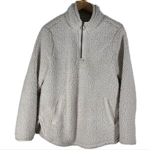 Cozy Sherpa Ivory Sherpa Pullover Front Kangaroo Pocket Sz‎ Medium
